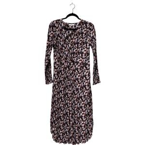 VINCE Micro Painted Floral Twist Drape Midi Dress Womens Size 10 Pleated A-Line